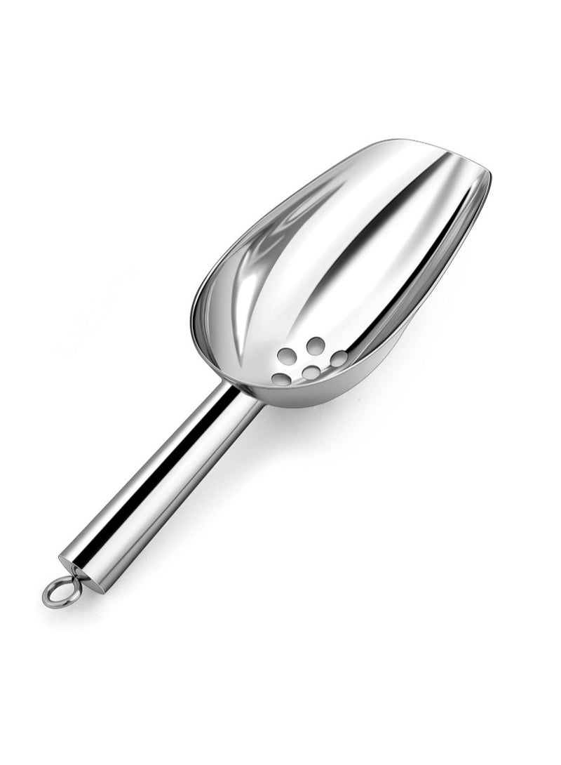 U-Shaped Stainless Steel Ice Cube Scoop with Perforated Drain Hole, Size: 19.5 cm - Image 1
