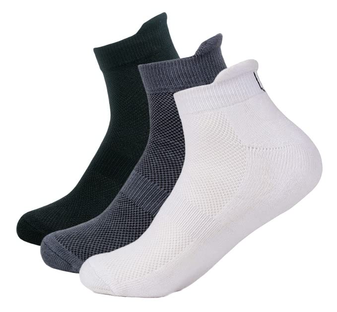 Mush Bamboo Fibre Ankle Length Socks For Mens | Ultra Soft, Anti Odor, Breathable, Anti Blister Ankle Socks For Running, Sports & Gym | Pack Of 3 - Black, Dark Grey, White - Image 3