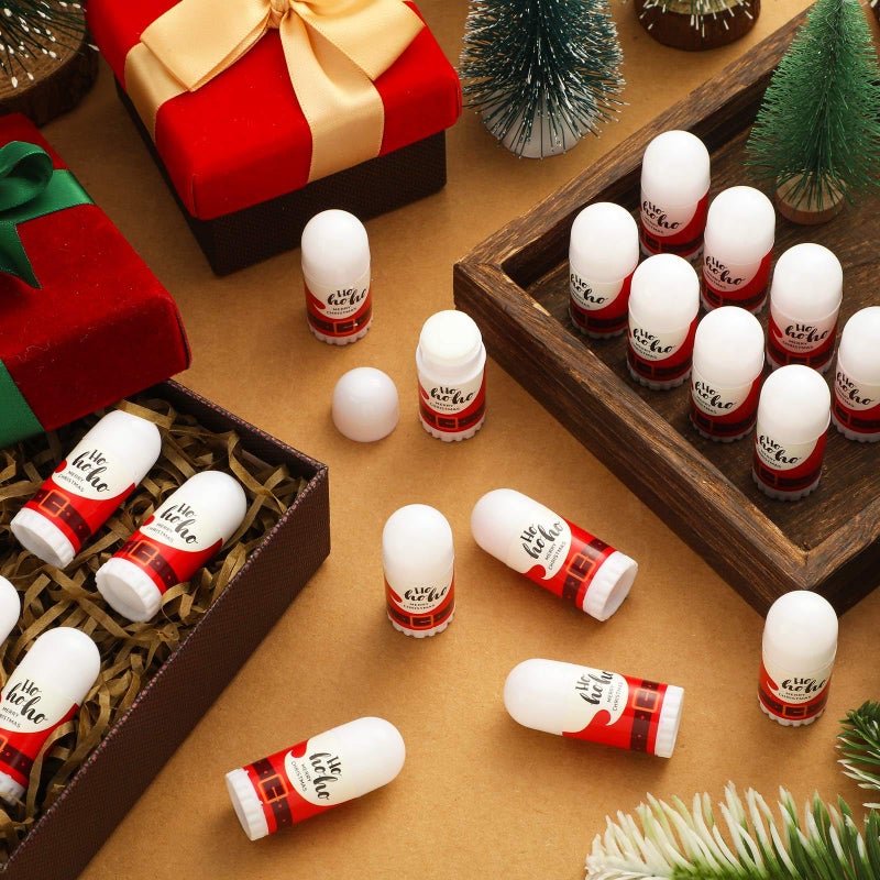 Swiffen 50 Pcs Christmas Mini Lip Balm Pack Thank You Gifts Moisturizer Assorted Flavors Beeswax Natural Ingredients Dry Chapped Lip Care Products for Coworkers Women Friend Men(Santa Claus) - Image 4