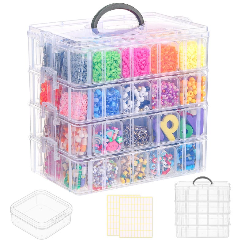 SGHUO Bead Organizer Box, 112pcs Small Organizers, 4-Tier Stackable Storage Container Box for Art Craft Storage, Washi Tape, Kids Toys, Jewelry, Beauty & Sewing Supplies - Image 1