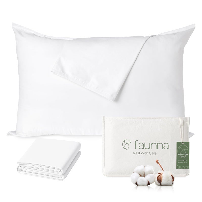 FAUNNA 100% Cotton Pillow Protectors, Bed Bug Proof, Hypoallergenic, Featuring Antimicrobial Product Protection for Enhanced Freshness, - Premium Breathable Zippered Protectors - Image 1