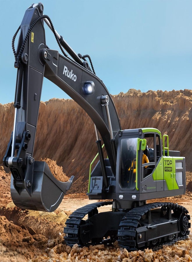 Ruko 1661 Remote Control Excavator Toys for Boys, 2.4Ghz RC Construction Vehicles with Metal Shovel & Simulated Lights Gift for Kids - Image 1
