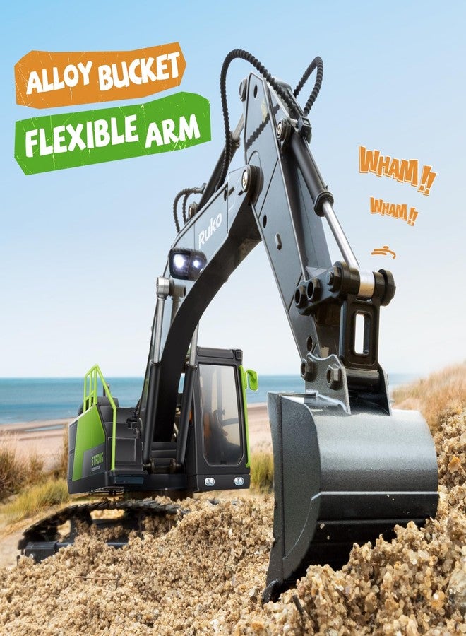 Ruko 1661 Remote Control Excavator Toys for Boys, 2.4Ghz RC Construction Vehicles with Metal Shovel & Simulated Lights Gift for Kids - Image 2