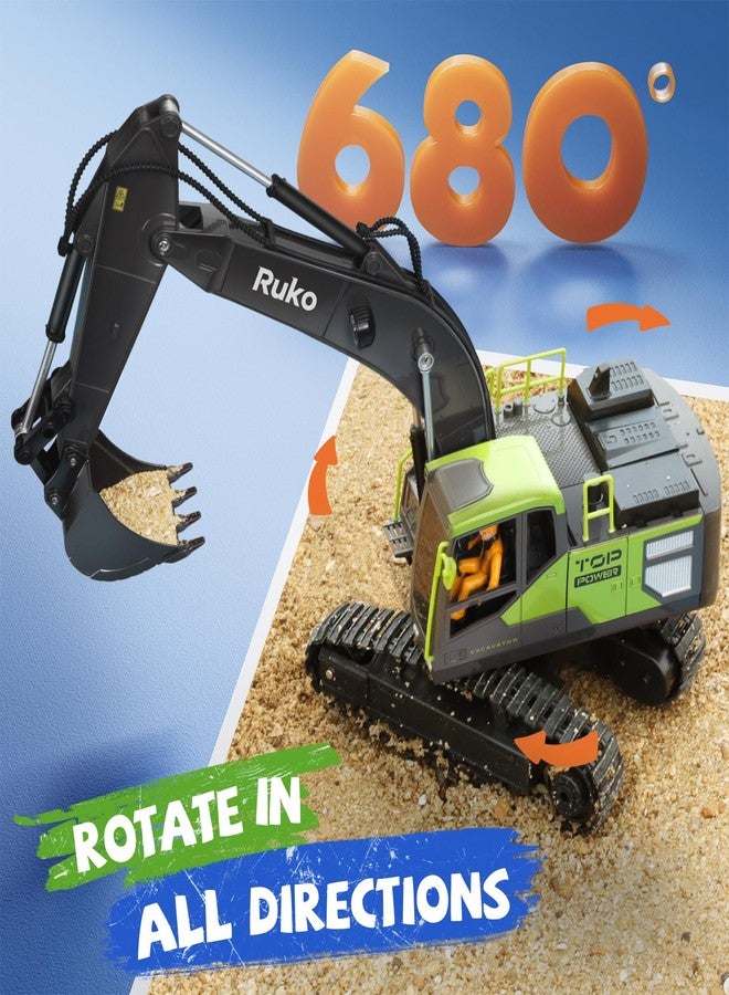 Ruko 1661 Remote Control Excavator Toys for Boys, 2.4Ghz RC Construction Vehicles with Metal Shovel & Simulated Lights Gift for Kids - Image 5