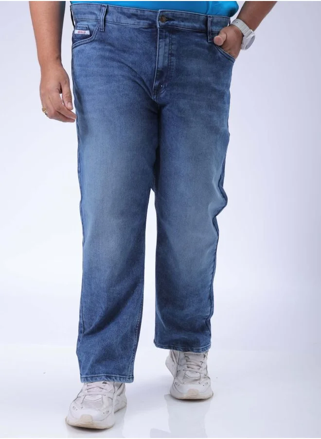 هاردسودا Men Plus Size Vintage Straight Fit Solid Mid-Rise Stretchable Jeans