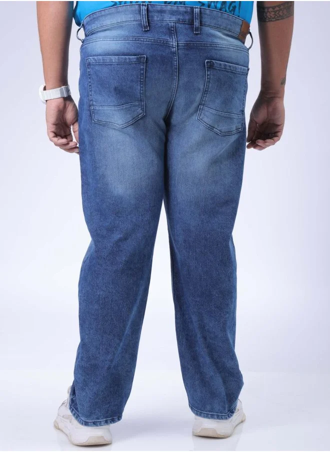 هاردسودا Men Plus Size Vintage Straight Fit Solid Mid-Rise Stretchable Jeans