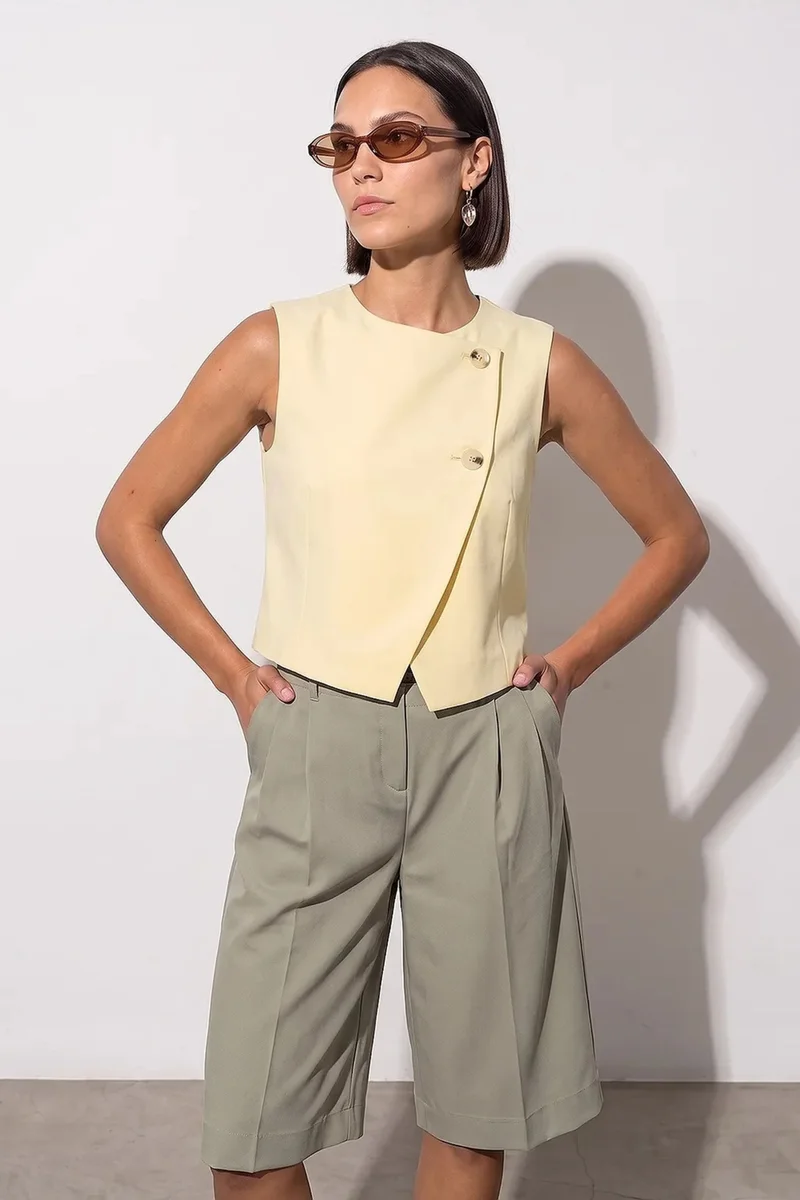Dilvin Cream Natural DILVIN Women's Crepe Woven Waistcoat for Women | Best Price UAE