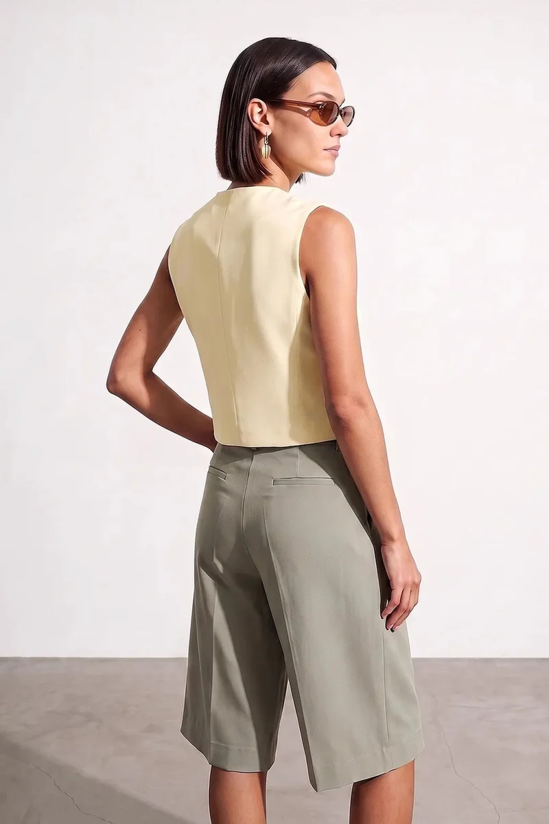 Dilvin Cream Natural DILVIN Women's Crepe Woven Waistcoat for Women | Best Price UAE