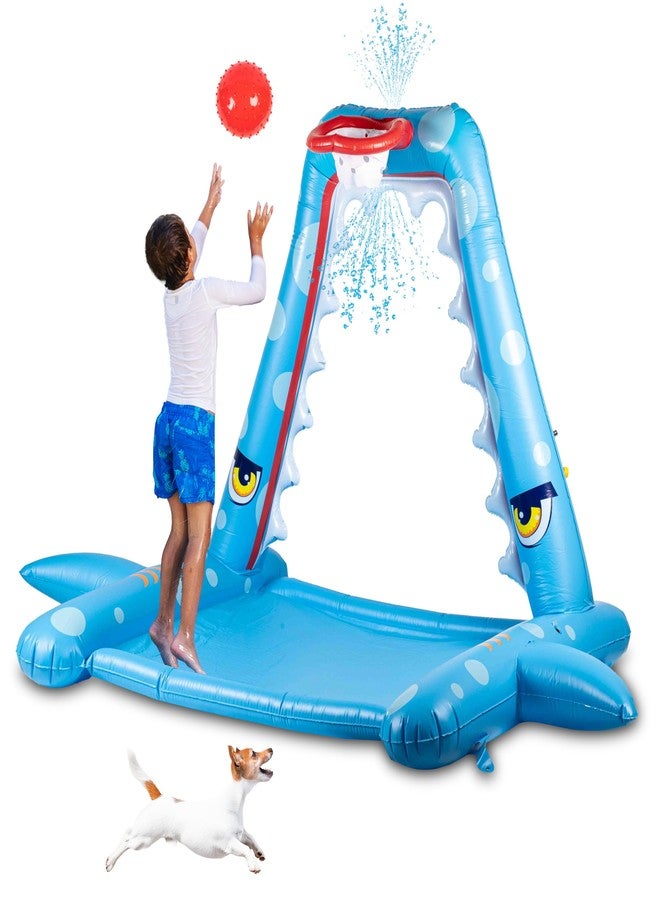 ZONETECH Zone Tech Splash Pad Sprinkler for Kids Outdoor Play, Big Inflatable Shark Sprinkler with Basketball Hoop Water Splash Pad for Dog, Toddlers Outdoor Water Toys, Ball and Accessories Included - Image 1