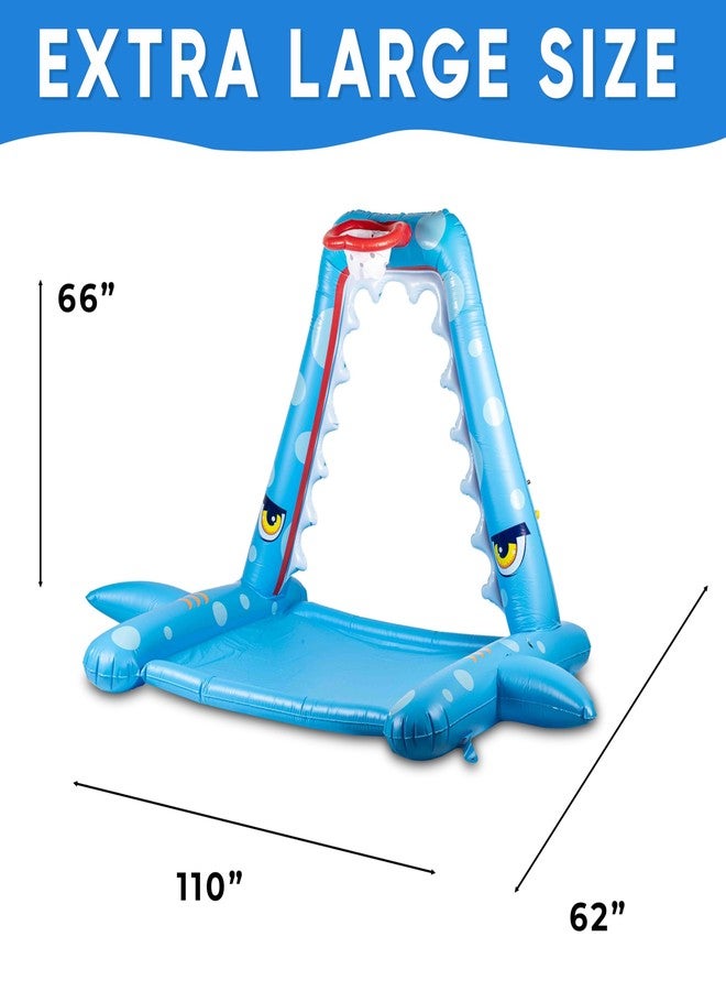 ZONETECH Zone Tech Splash Pad Sprinkler for Kids Outdoor Play, Big Inflatable Shark Sprinkler with Basketball Hoop Water Splash Pad for Dog, Toddlers Outdoor Water Toys, Ball and Accessories Included - Image 2