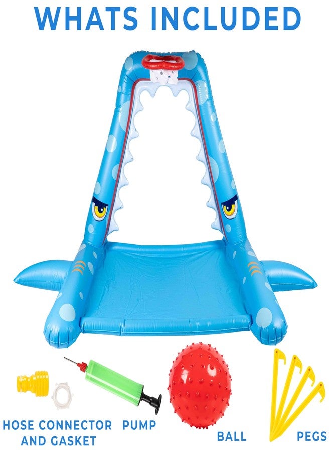 ZONETECH Zone Tech Splash Pad Sprinkler for Kids Outdoor Play, Big Inflatable Shark Sprinkler with Basketball Hoop Water Splash Pad for Dog, Toddlers Outdoor Water Toys, Ball and Accessories Included - Image 3