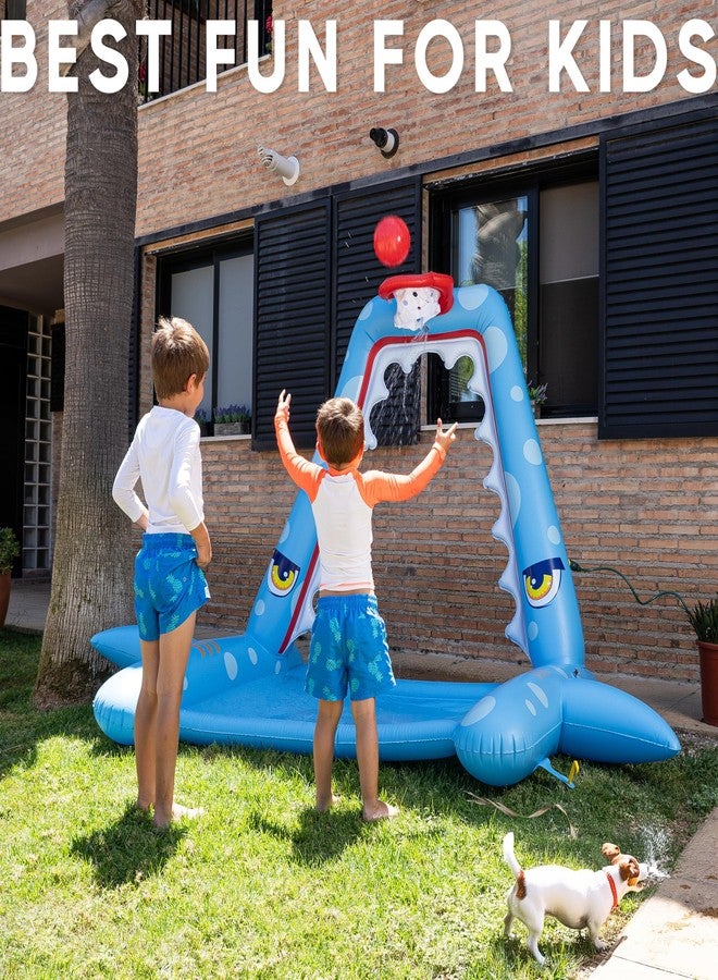 ZONETECH Zone Tech Splash Pad Sprinkler for Kids Outdoor Play, Big Inflatable Shark Sprinkler with Basketball Hoop Water Splash Pad for Dog, Toddlers Outdoor Water Toys, Ball and Accessories Included - Image 4