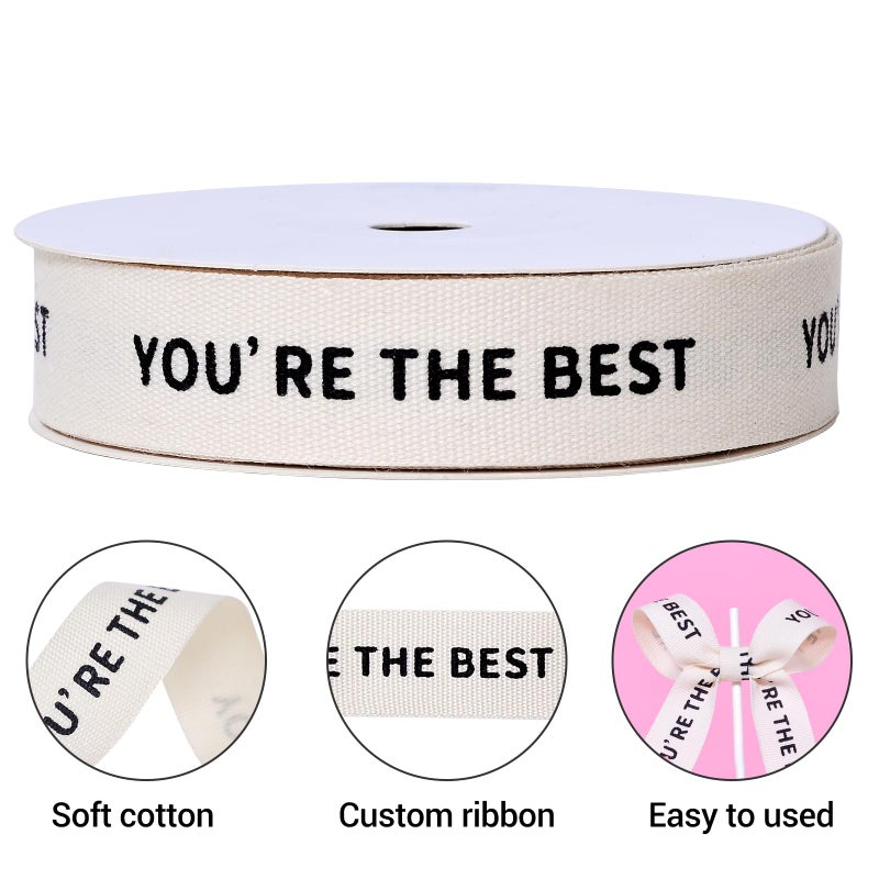 Ribest Cotton Custom Teacher Ribbon, 5/8 inch Ã— 10 Yard, Natural Cream Ribbon with You're The Best Printed for Gift Wrapping Crafts Flower Bouquet Birthday Decoration - Image 2