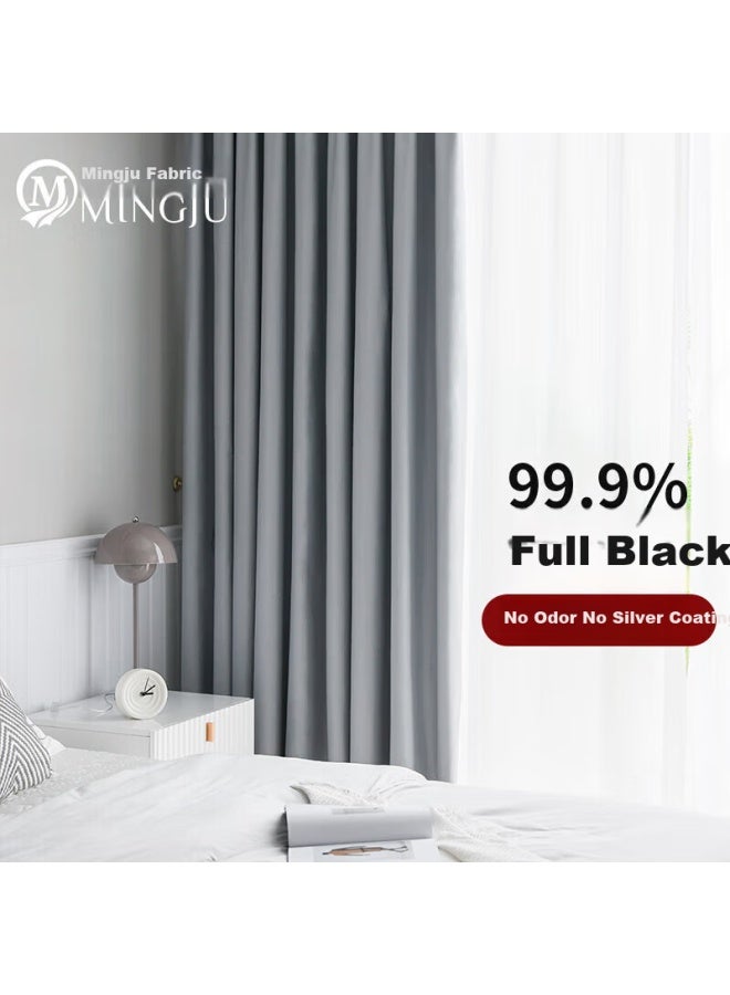 Mingju Fabric Curtains, Blackout Curtains, Ready-made Curtains, Sunshade Curtains, Polyester Taffeta Light Gray Hook-style 2.7*2.4 Single Panel - Image 1