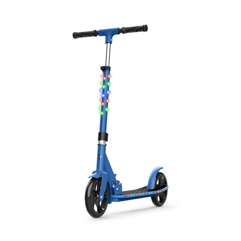 Jetson Scooters Jupiter Jumbo Kick Scooter Blue Collapsible Portable Kids Push Scooter Lightweight Folding Design with Big Wheels and High Visibility RGB Light Up LEDs on Stem and Deck