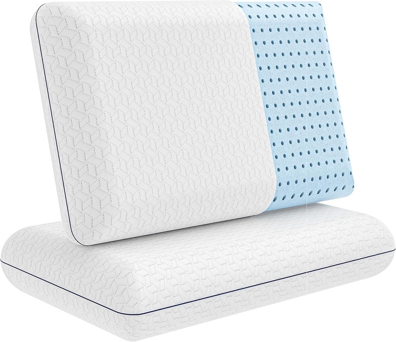 Vaverto Cooling Gel Memory Foam Pillow - 2-Pack - King Size Bed Pillows For Sleeping - Medium-Firm - Back, Stomach and Side Sleeper Pillow - Shoulder & Back Pain Relief - Washable , Bamboo Viscose Cover - Image 1