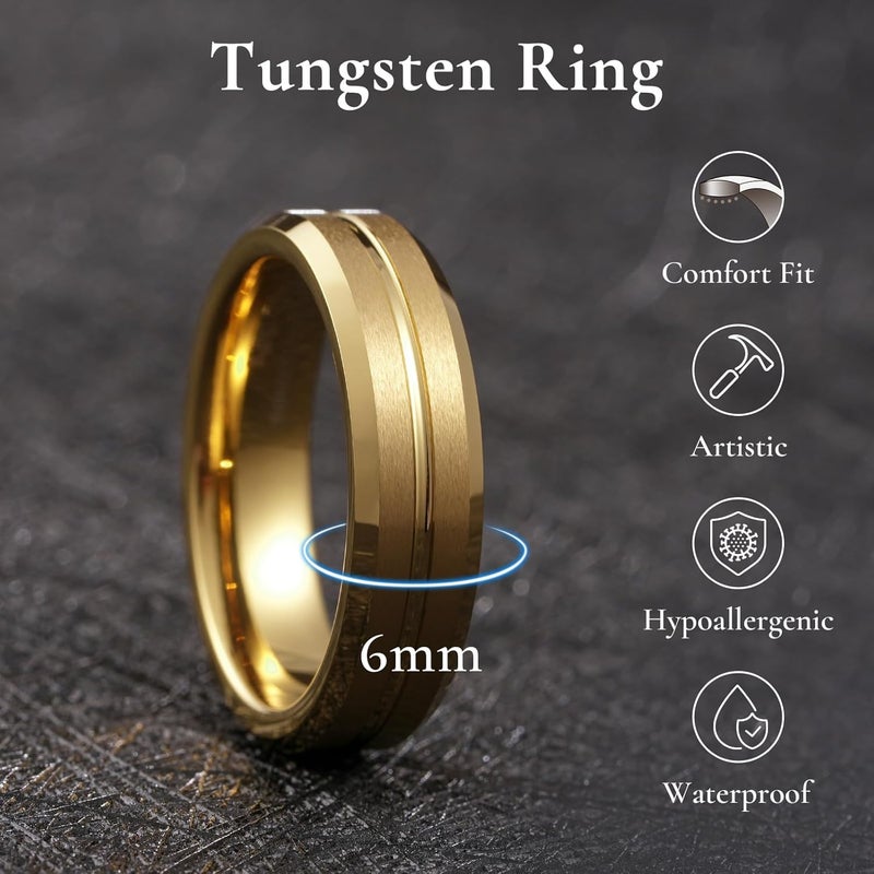 King Will Tungsten Carbide Wedding Band for Men Women-6/8/10mm Width Multicolor Available with Grooved Center Wedding Ring Suitable for Work, Gym Comfort Fit Size 4-16 - Image 2