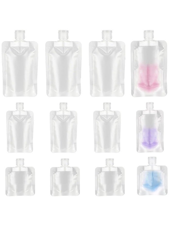 HS Refillable Squeeze Bag, 12 Pieces Travel Container Wash Bag, Stand-Up Bag Packaging Bag, Portable Travel Liquid Makeup Bag For Lotion, Shampoo, Cream, Hand Soap (30ml, 50ml, 100ml) - Image 1