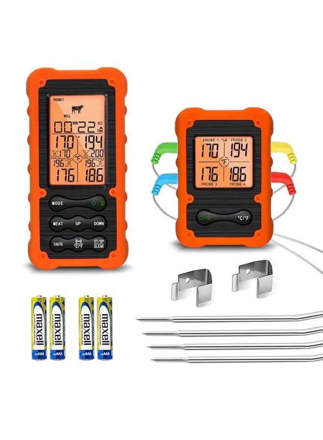 VAUNO Grill Smoker BBQ Cooking Food Thermometer Oven Safe - Digital Wireless Meat Thermometer for Grilling Smoking with 4 Probes - Kitchen Deep Fry Oil Baking Liquids Steak Turkey Candy Thermometer - Image 1