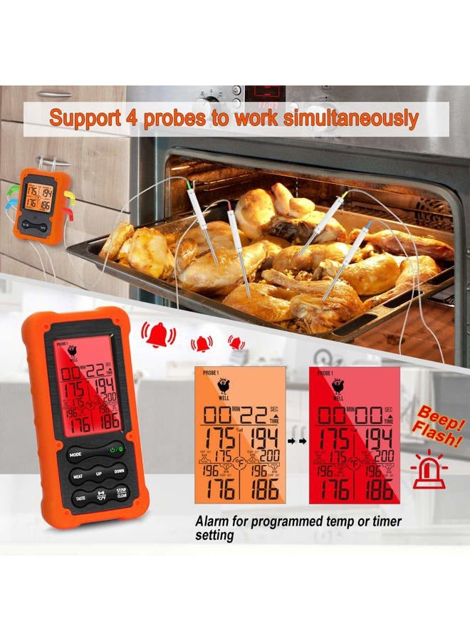 VAUNO Grill Smoker BBQ Cooking Food Thermometer Oven Safe - Digital Wireless Meat Thermometer for Grilling Smoking with 4 Probes - Kitchen Deep Fry Oil Baking Liquids Steak Turkey Candy Thermometer - Image 3