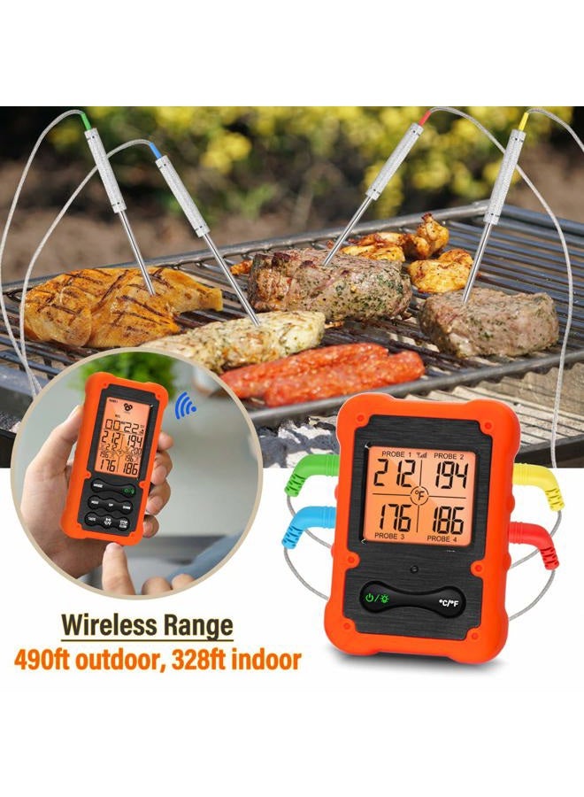 VAUNO Grill Smoker BBQ Cooking Food Thermometer Oven Safe - Digital Wireless Meat Thermometer for Grilling Smoking with 4 Probes - Kitchen Deep Fry Oil Baking Liquids Steak Turkey Candy Thermometer - Image 4