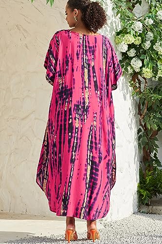 YouKD Print Floral Long Kaftan V-Neck Robe Boho Beach Swimsuit Cover Up Maxi Dress for Women - Image 5