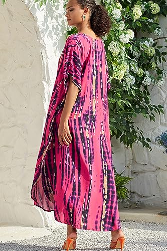 YouKD Print Floral Long Kaftan V-Neck Robe Boho Beach Swimsuit Cover Up Maxi Dress for Women - Image 4