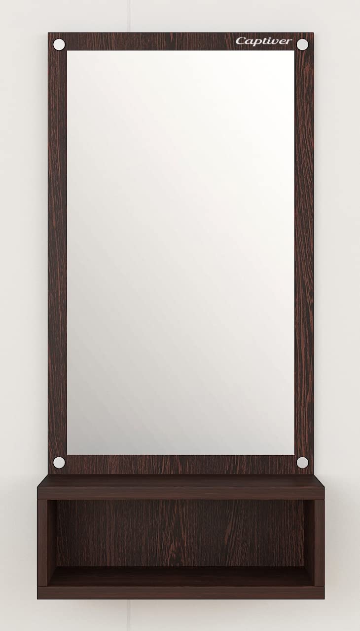 Captiver Engineered Wood Frameless Wall Mounted Mirror With 1 Storage Box Matte Finish Wenge Ii Bathroom Bedroom Living Room Stand Rectangular
