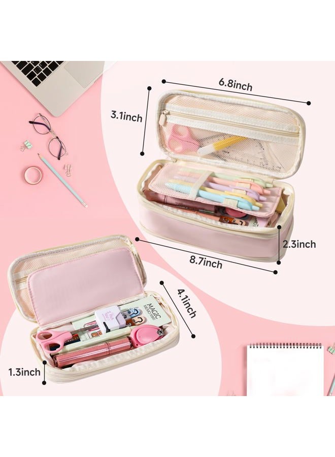 Janhavi Initial Large Capacity Premium Oxford Cute Aesthetic Pencil Case Pouch Bag Special School Supplies Colored Stationery Organizer Gifts for Girls, Women, Adults, Pink, A - Image 4
