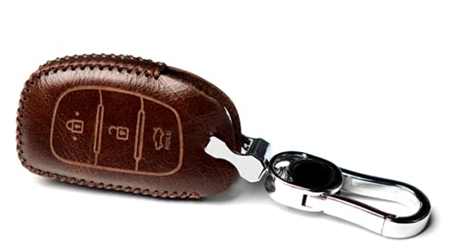 JVCV® Car Styling Soft Handmade Leather Key Cover Compatible with Hyundai Creta, i10 Grand, i20 Elite, i20 Active, Xcent, Verna 4s, Tucson, Elantra, Grand i10 Nios 3 Button Smart Key (Brown) - Image 3