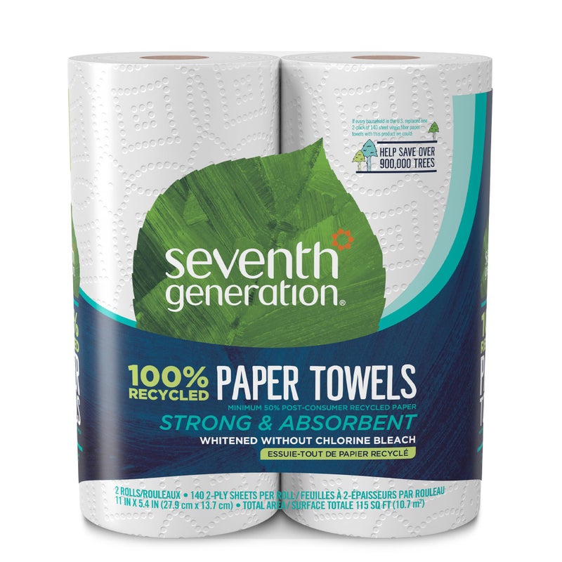 Seventh Generation Paper Towels, 100% Recycled Paper, 2-ply, 2 Rolls (Packaging May Vary) - Image 1