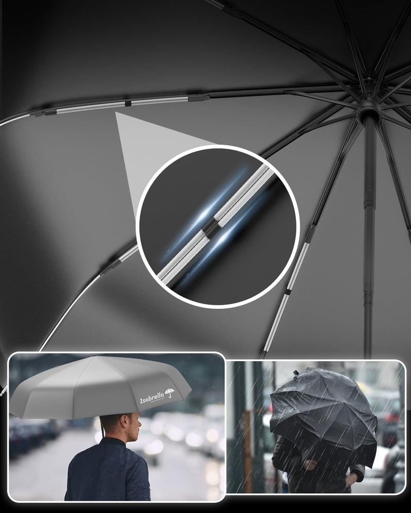 ISABRELLA Umbrella for Women – 10-Rib Folding Umbrella with UV Protection, Black Coating, Wind & Rain Resistant, Safe Close Design, Durable, Lightweight, and Compact for Travel (GREY) - Image 4