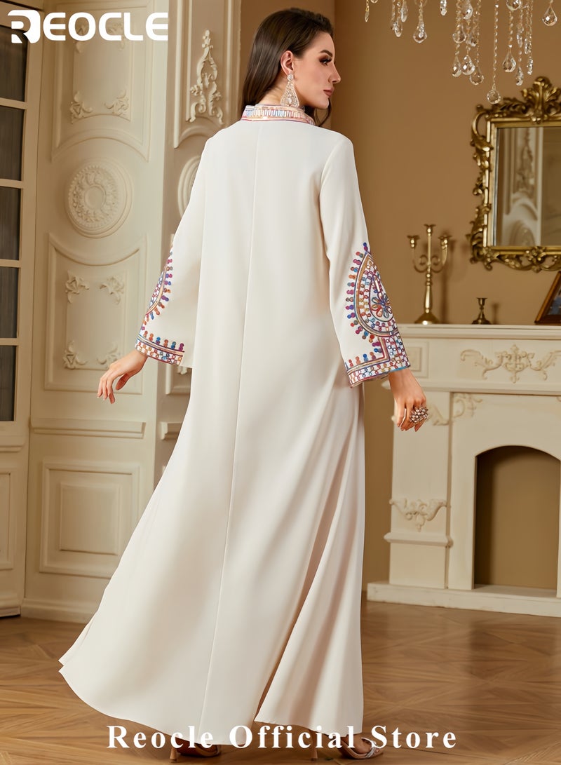 REOCLE Women's Elegant Embroidered Kaftan Dress Luxury Maxi Abaya Flowing Moroccan Robe Modest Evening Dress for Special Occasions - Image 5