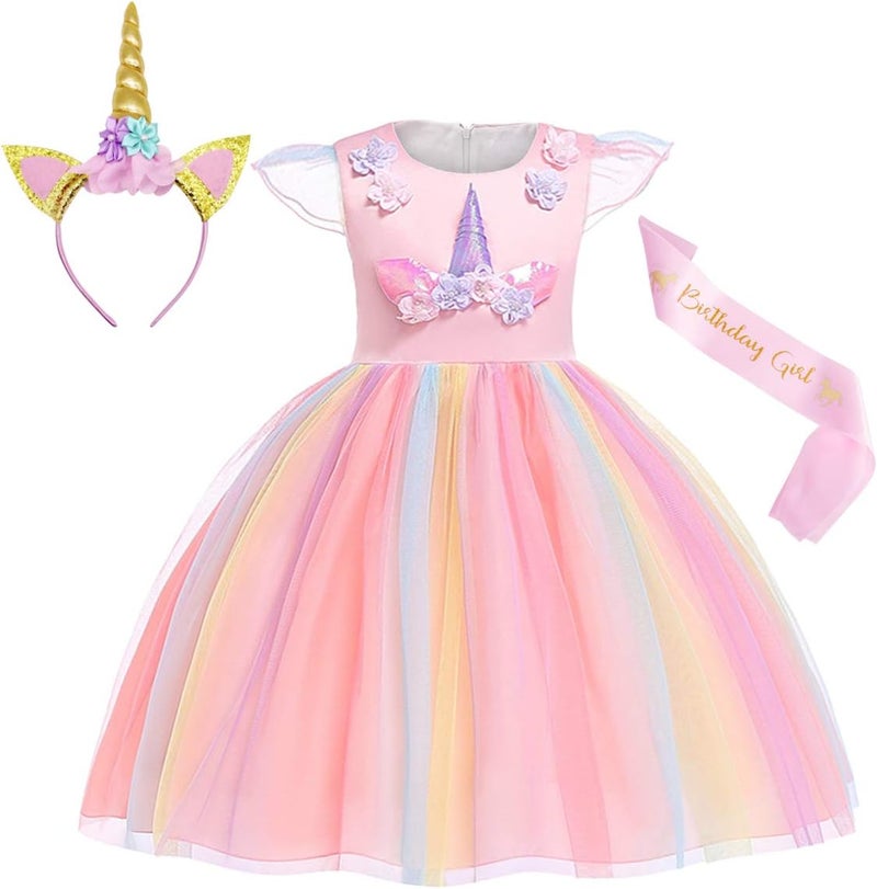 WonderBabe girls unicorn sleeveless dress dress princess dress carnival formal dress - Image 1
