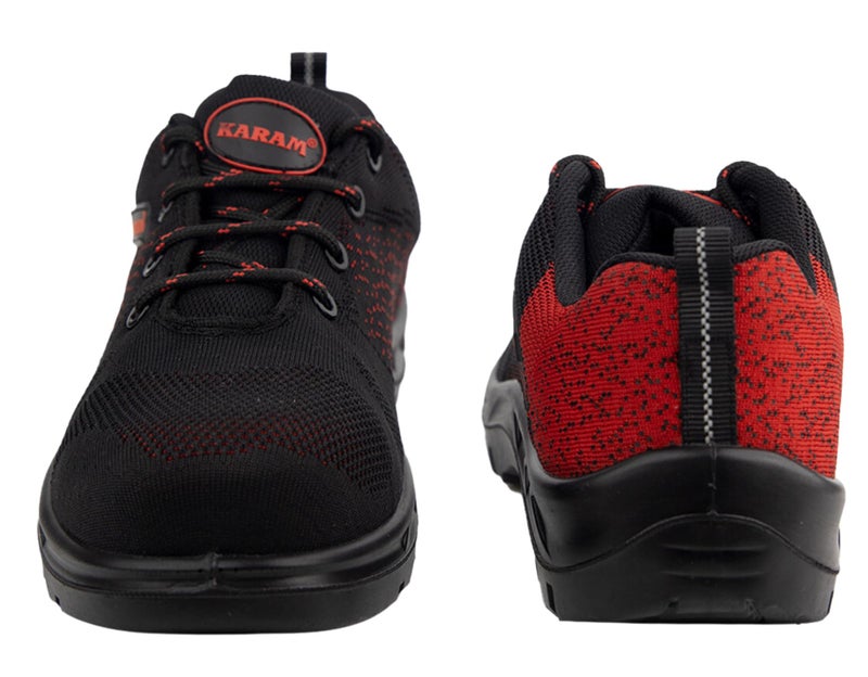 Karam Flytex FS215 Safety Shoes for Men | Sporty Design, Lightweight with Single Density | Antistatic, Antislip, Oil & Heat Resistant with Fiber Toe | Black & Red | Size-09 - Image 5
