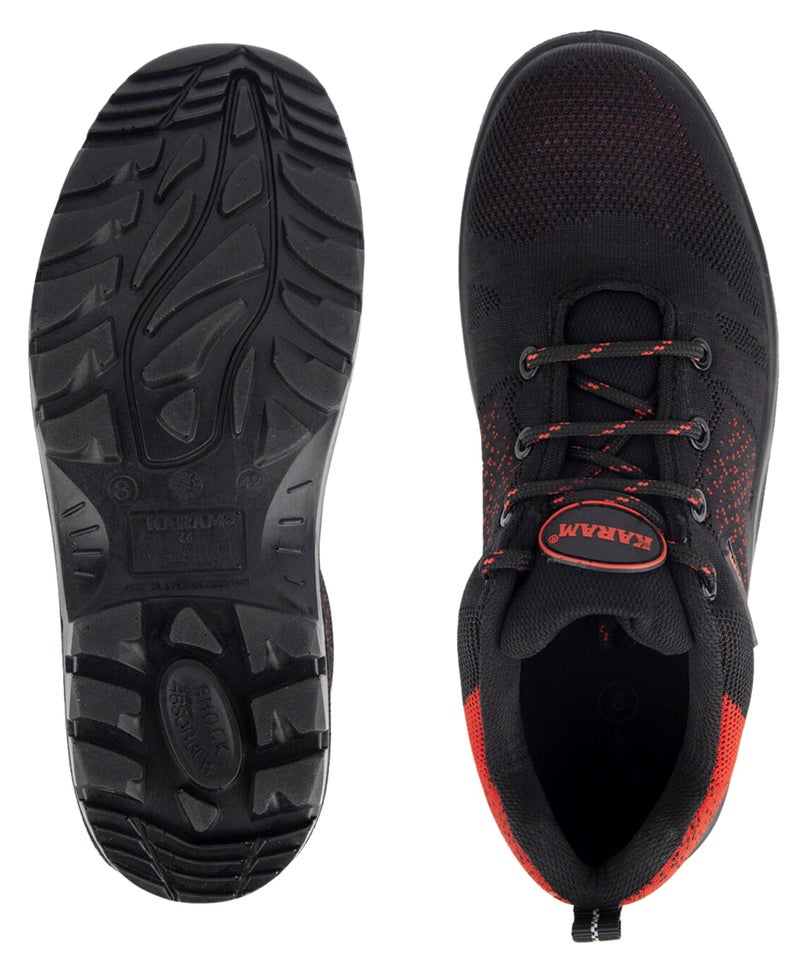 Karam Flytex FS215 Safety Shoes for Men | Sporty Design, Lightweight with Single Density | Antistatic, Antislip, Oil & Heat Resistant with Fiber Toe | Black & Red | Size-09 - Image 4