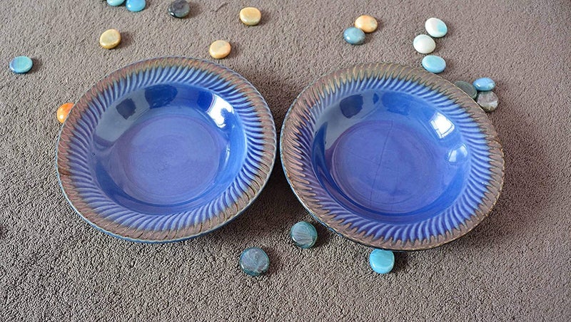 Yourowndcor Premium Glossy Ceramic Hand-Painted Deep Snacks Plate- Studio Blue Art | Pasta Plate | Size 7 inch |Microwave Safe, Oven Safe |Set of 4 Plates (4) - Image 1