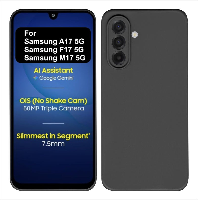 SBMS Silicone Back Cover Case for Samsung Galaxy A17 5G / Samsung F17 5G / Samsung M17 5G | Soft Micro-Fibre Lining Inside | Camera Protection Bump | Shockproof Back Cover Case (Black CandyCloth) - Image 1