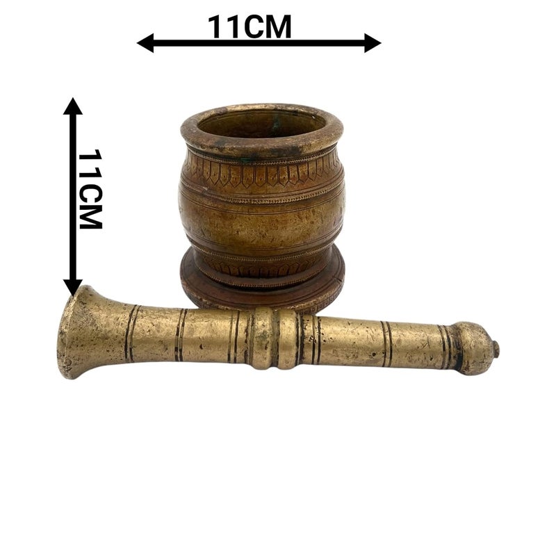 Bhunes Bhunes Brass Vintage Mortar Pestle Okhal Aur MoosalBrown 45 Inch 1 Piece  - Image 4