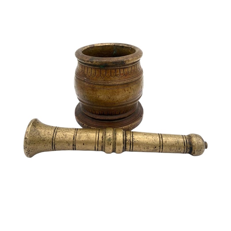 Bhunes Bhunes Brass Vintage Mortar Pestle Okhal Aur MoosalBrown 45 Inch 1 Piece  - Image 1