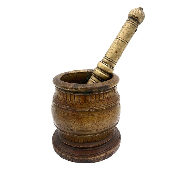 Bhunes Bhunes Brass Vintage Mortar Pestle Okhal Aur MoosalBrown 45 Inch 1 Piece  - Image 2