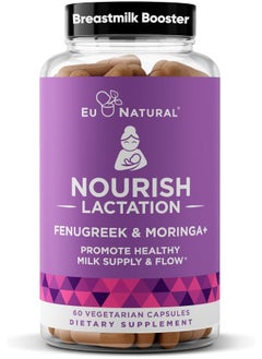 Eu Natural Nourish Lactation Supplement - Postpartum Support For Healthy Milk Flow & Production - Fenugreek Capsules For Women With Goat'S Rue, Milk Thistle, Fennel Seed & Organic Moringa, 60 Vegan Soft Capsules  - Image 1