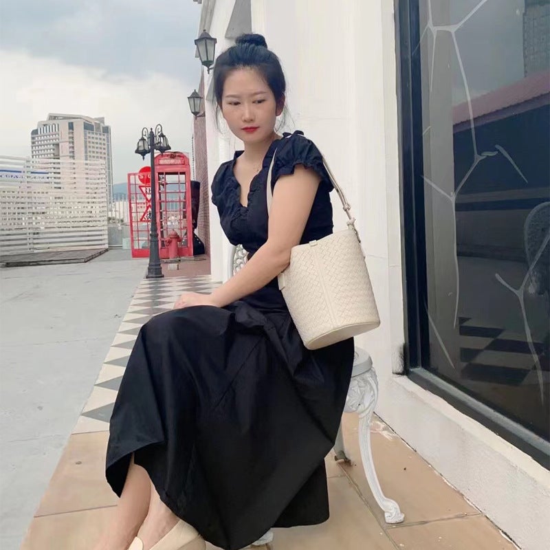 Genuine Leather Bucket Bag Niche Design Handmade Sheepskin Bag 2023 Solid Color Single Shoulder Crossbody Women'S Bag - Image 4