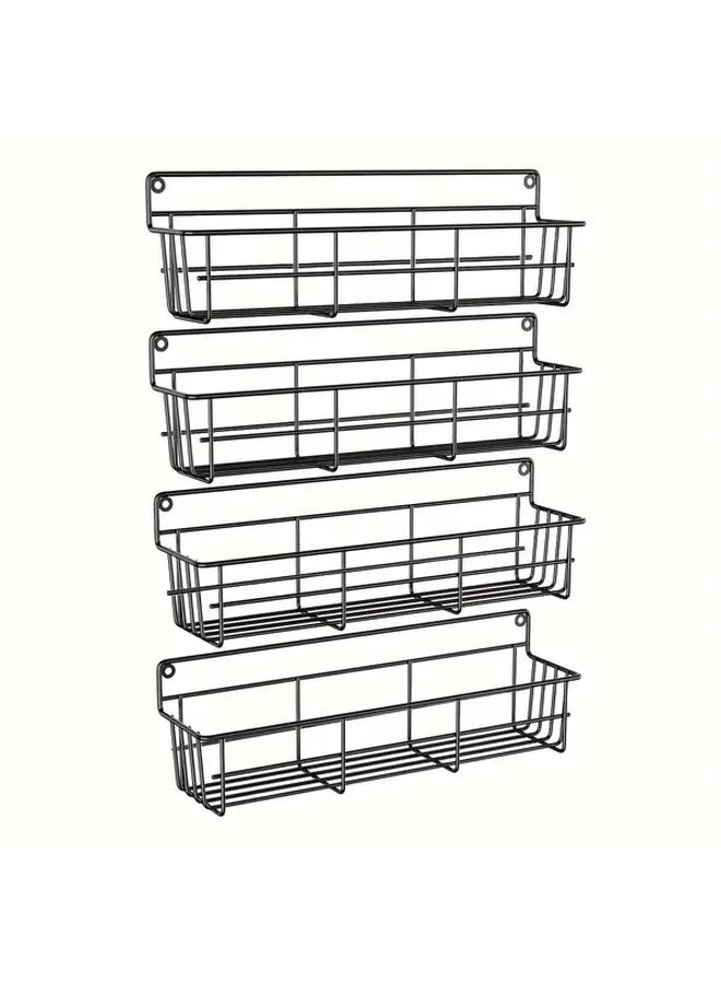 Black Wall Mounted Spice Rack Organizer 4 Pieces Punch Free Space Saving Storage - Image 5
