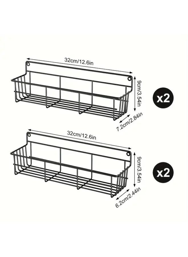Black Wall Mounted Spice Rack Organizer 4 Pieces Punch Free Space Saving Storage - Image 3