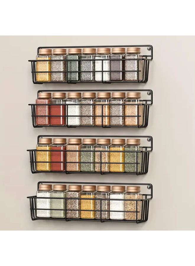 Black Wall Mounted Spice Rack Organizer 4 Pieces Punch Free Space Saving Storage - Image 1