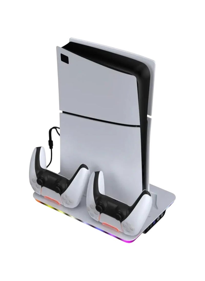 Multifunctional 5-in-1 Cooling & Charging Stand for PS5 Slim – RGB Lighting, Dual Controller Charger, Efficient Cooling Fan & Space-Saving Design - Image 2