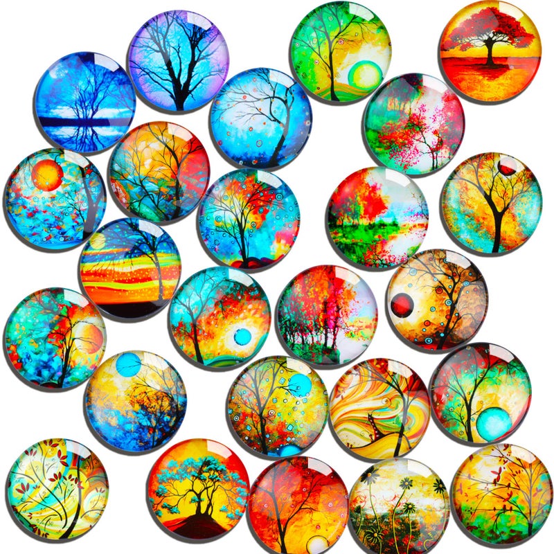 SOSMAR24 Refrigerator Magnets  Decorative 3D Glass Notice Board Magnets with Tree Patterns for Kids Drawing Magnetic Whiteboard Photo Map Office Magnets Round 30mm