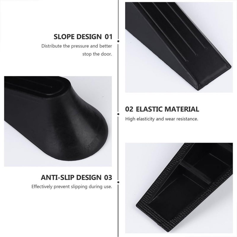 5Pcs Black Rubber Door Wedge Stopper Non Slip Floor Protection For Home Office - Image 4