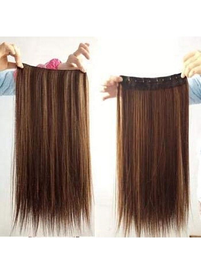 Rapidsflow Straight Synthetic 5 Clips Single Pc Hair Extensions No Extra Shine Matt Finish For Women Golden 160 Grams (Golden Highlights) - Image 2